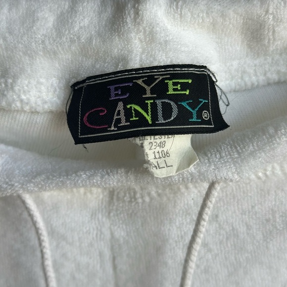 White Drawstring Terry Cloth Pants - Picture 2 of 4